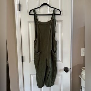 Natural Life Olive Green Overalls Tie Shoulder Jumpsuit